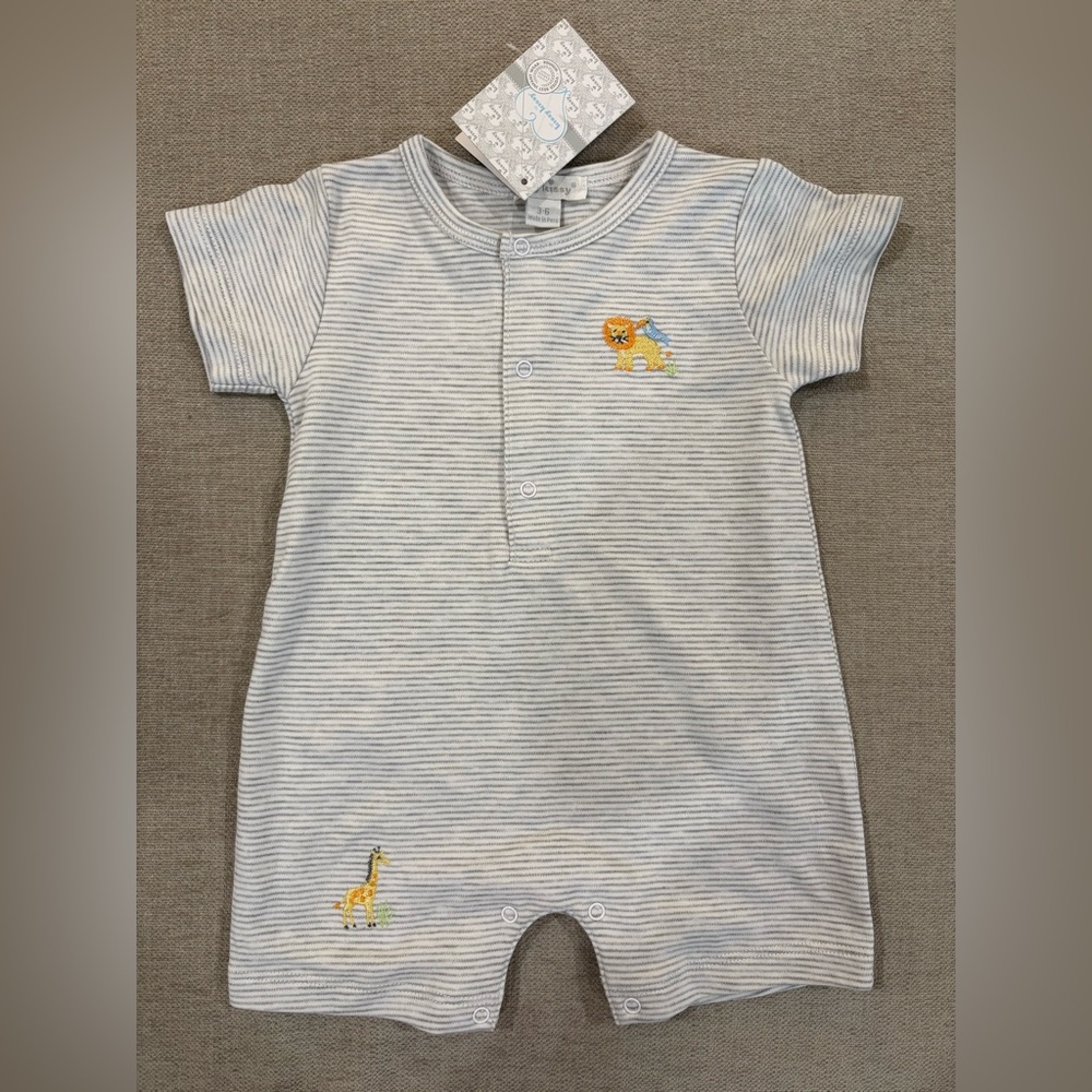 NWT kissy kissy Striped Baby Romper with Animal Embroidery 3-6 mo